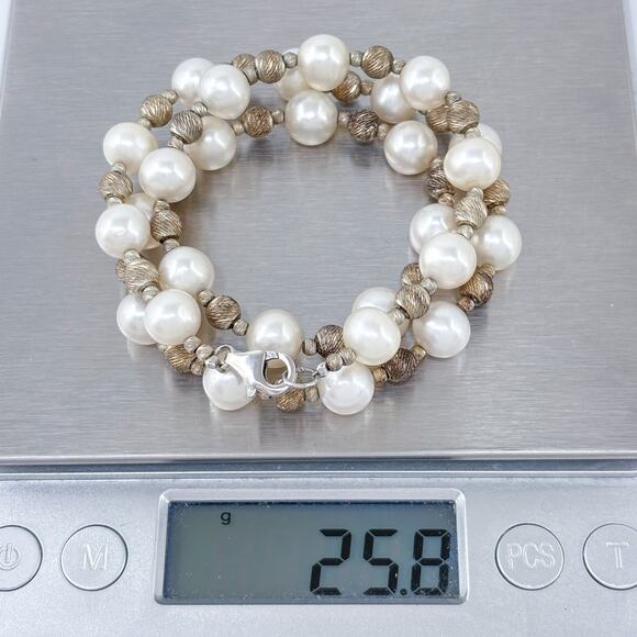 Estate Sterling Silver 925 White Pearl Beaded Necklace 18" - Picture 6 of 6